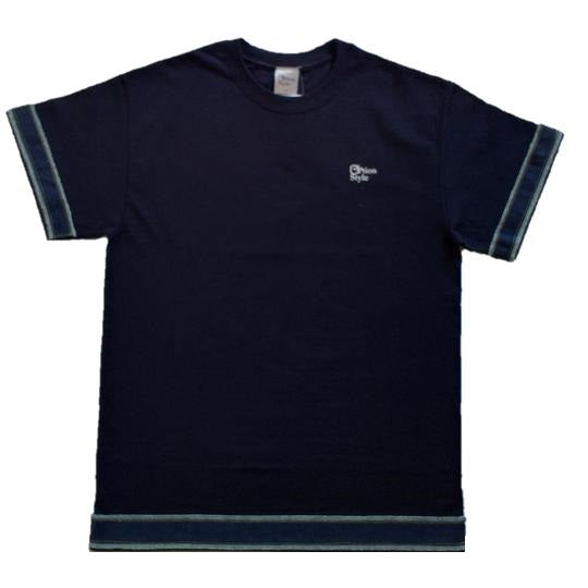 T-shirt for men with fringed denim strip on the sleeves